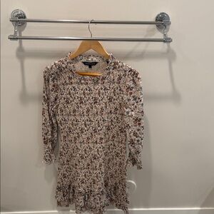 Elegant Floral Mini Dress in Cream and Brown
